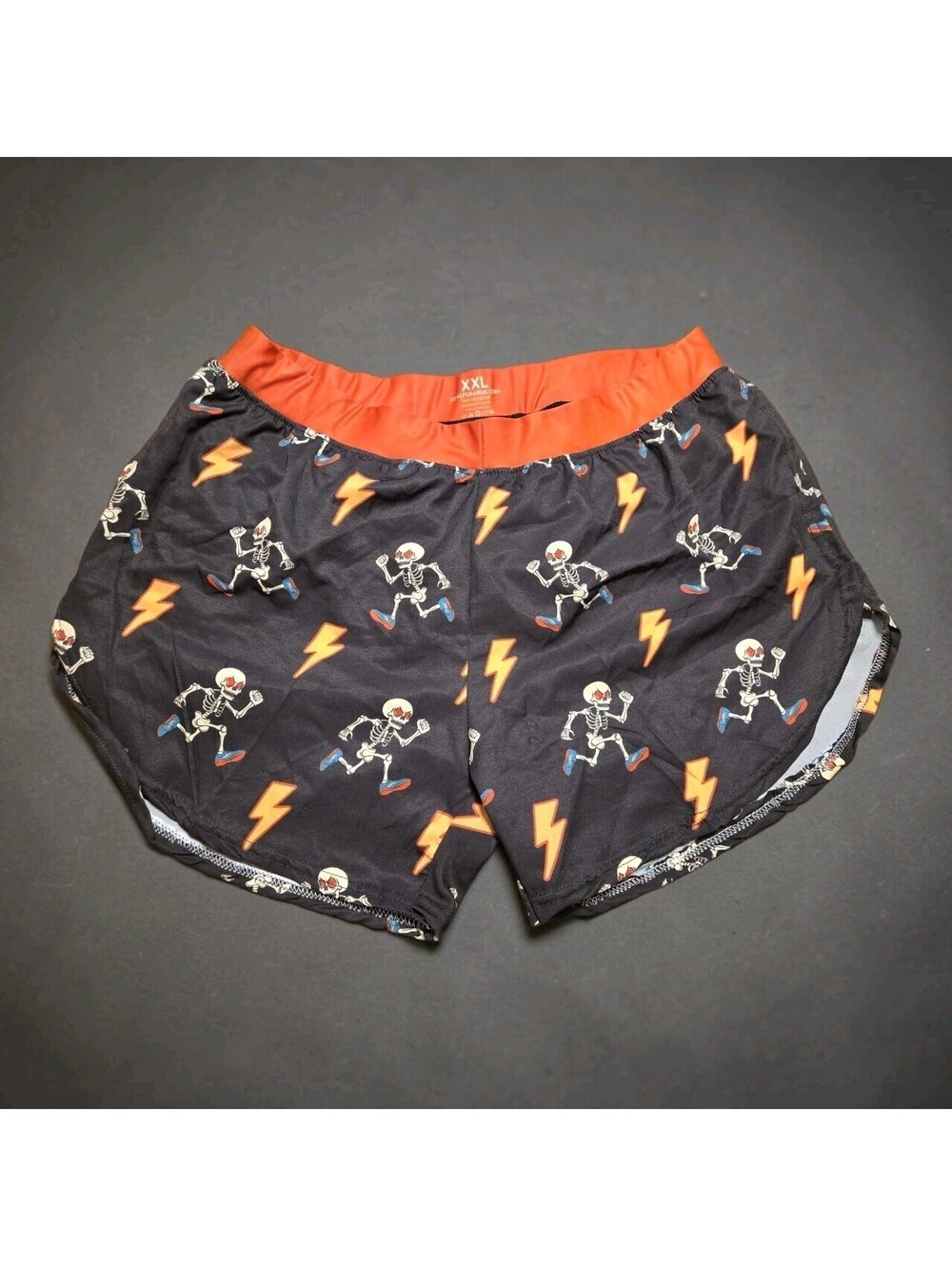 Gone For A Run Mens XXL Skelly Streaker Running Shorts Skeleton Lightning